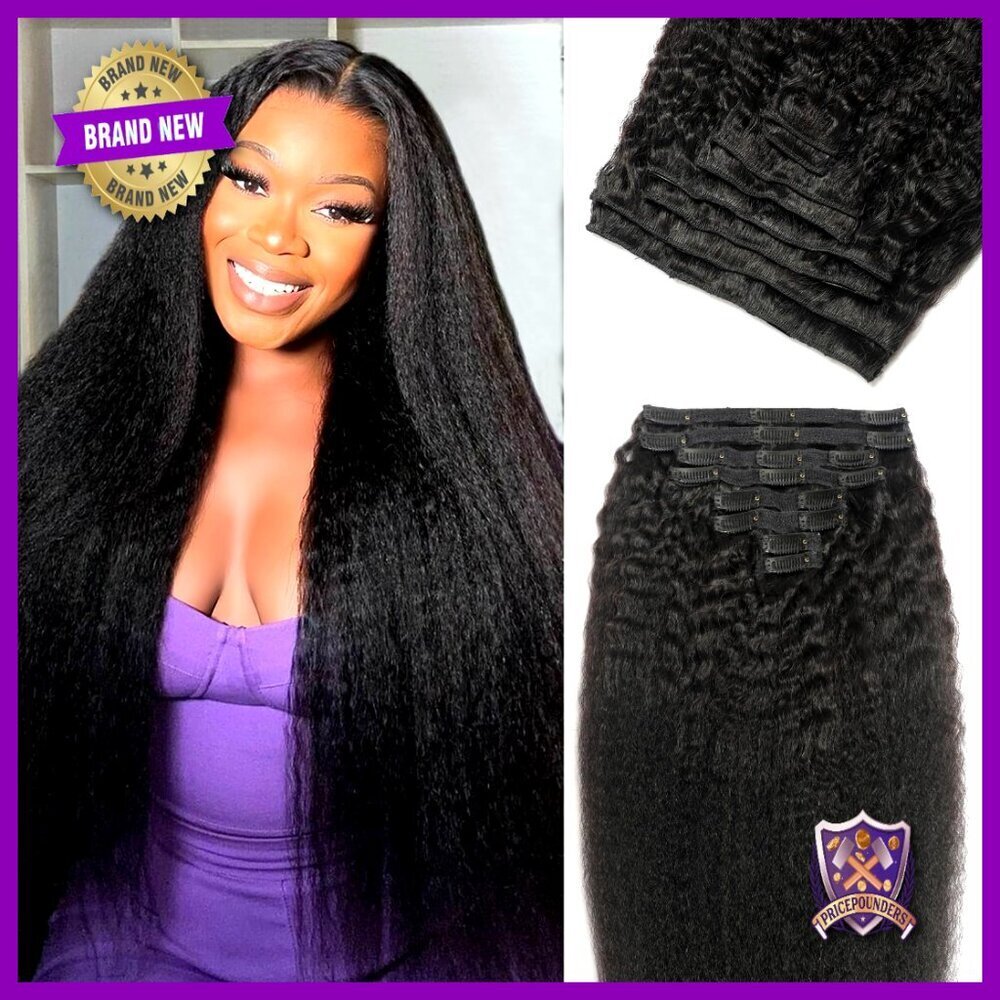 Kinky Straight Clip In Hair Extensions 20 Inch 8Pcs Brazilian Remy Human Hair